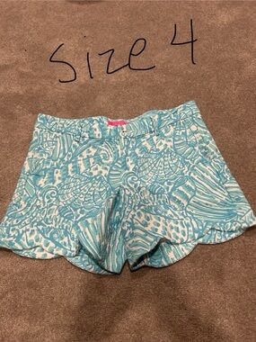 Lily Pulitzer Womens Turquoise White Patterned Scallop Hem Shorts